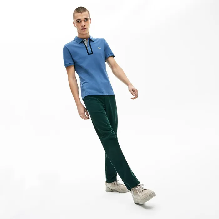 Slim Fit CheckeredPlacket Stretch Cotton Piqu Polo Blue Mens Lacoste Polos Shop Online