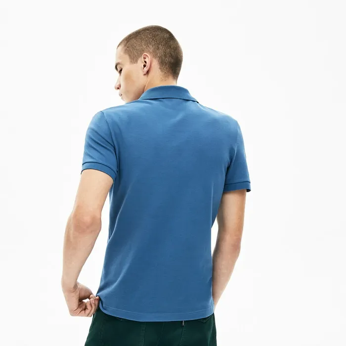 Slim Fit CheckeredPlacket Stretch Cotton Piqu Polo Blue Mens Lacoste Polos Shop Online