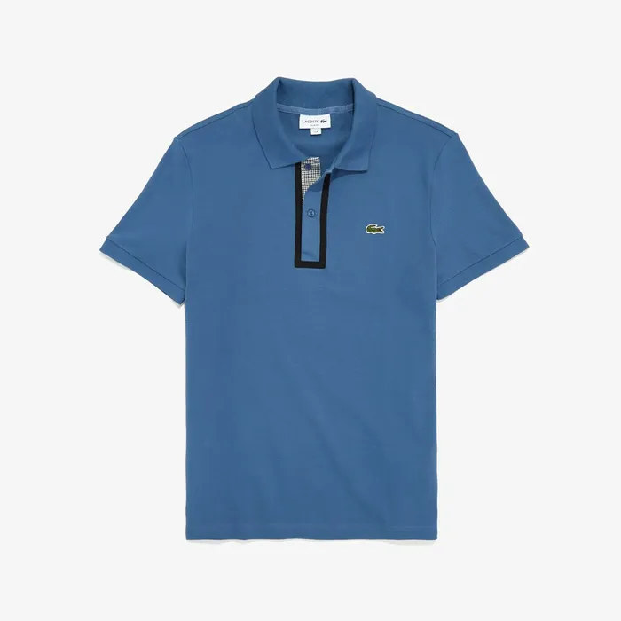 Slim Fit CheckeredPlacket Stretch Cotton Piqu Polo Blue Mens Lacoste Polos Shop Online