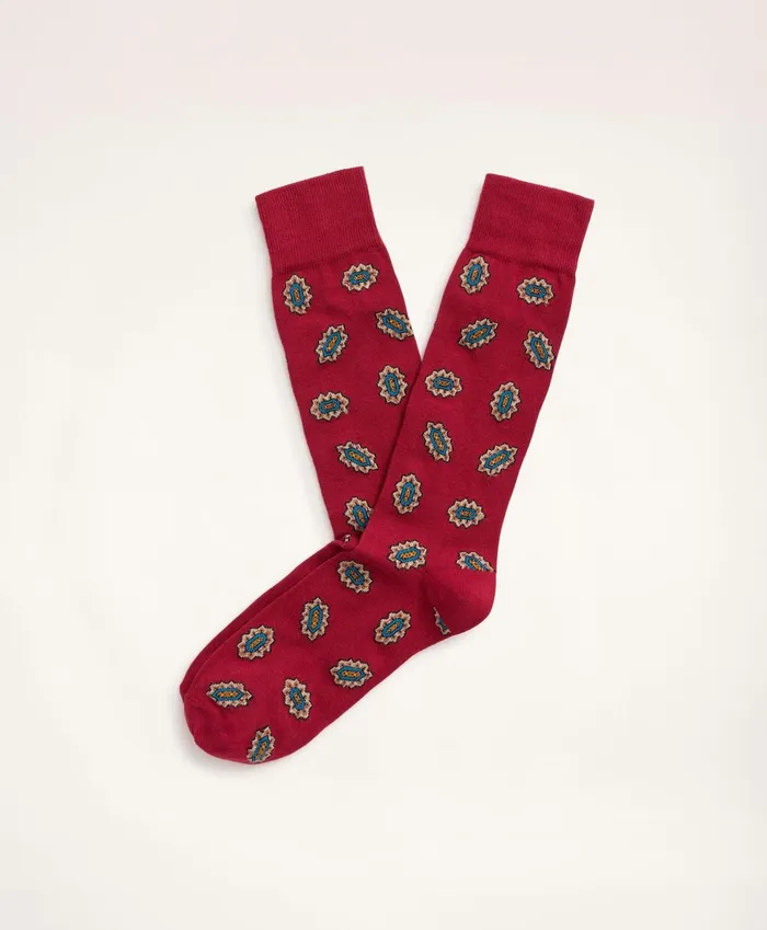 Sock Men Brooks Brothers Foulard Crew Socks Dark Red