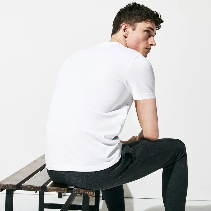 SPORT Crew Neck Ultra Light Tshirt WhiteGreen Mens Lacoste TShirts USA