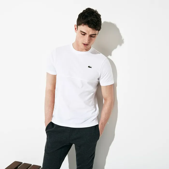 SPORT Crew Neck Ultra Light Tshirt WhiteGreen Mens Lacoste TShirts USA