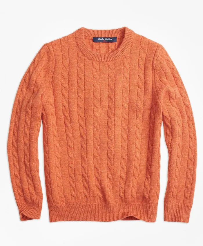 Sweaters Kids Brooks Brothers Boys Cashmere Cable Crewneck Sweater Orange