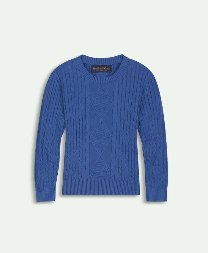 Sweaters Kids Brooks Brothers Boys Cotton Cable Crewneck Sweater Blue