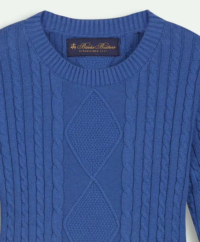 Sweaters Kids Brooks Brothers Boys Cotton Cable Crewneck Sweater Blue