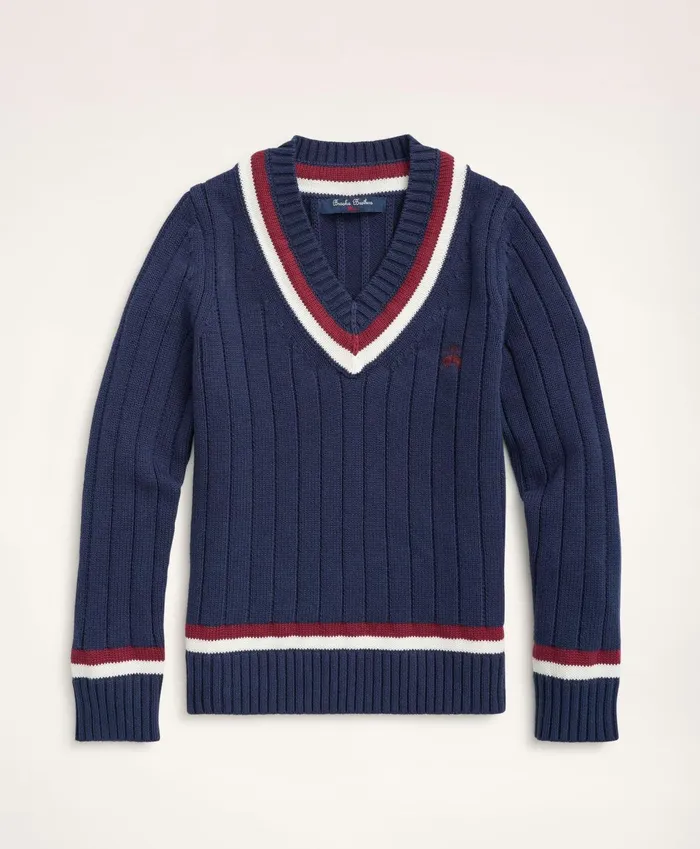 Sweaters Kids Brooks Brothers Boys Cotton Cable Tennis Sweater Navy