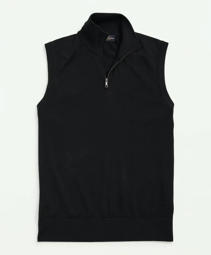 Sweaters Men Brooks Brothers Fine Merino Wool HalfZip Sweater Vest Black