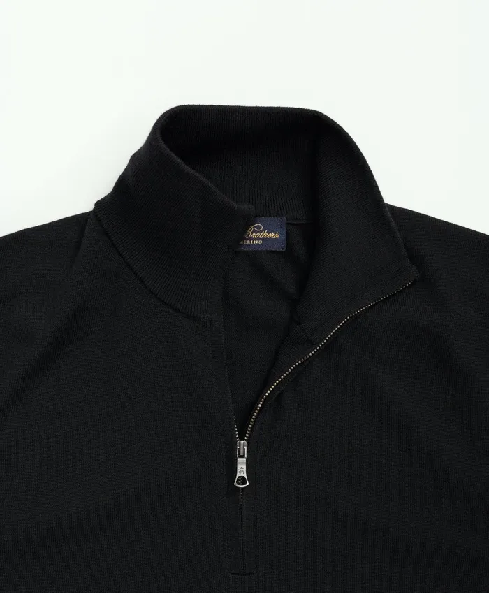 Sweaters Men Brooks Brothers Fine Merino Wool HalfZip Sweater Vest Black