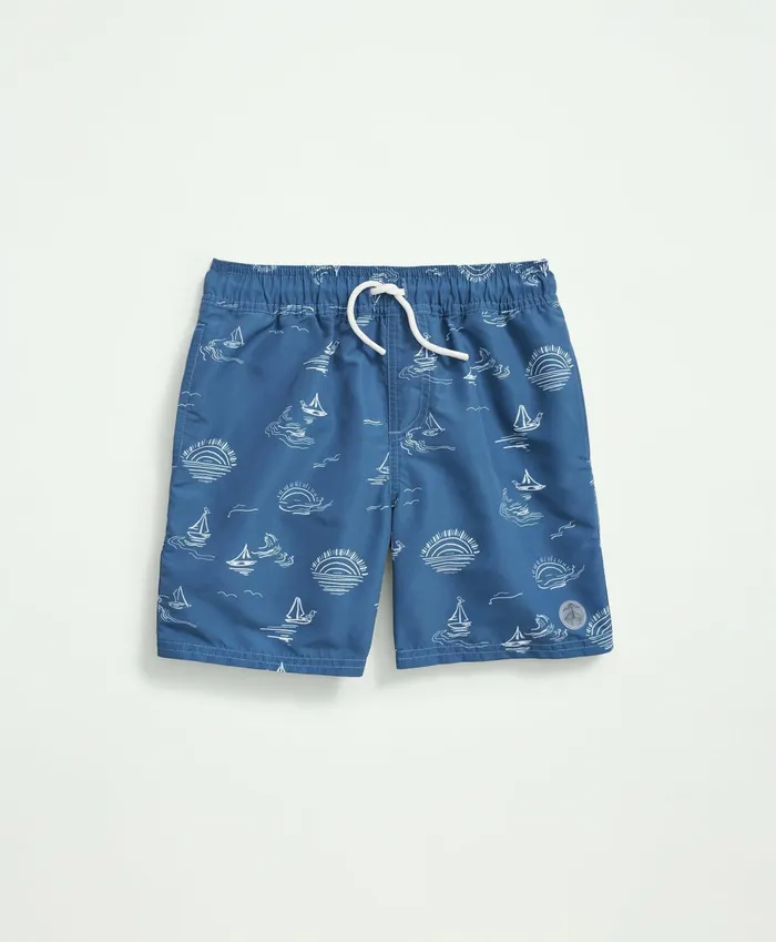 Swim andamp Rashguards Kids Brooks Brothers Boys Sail Print Swim Trunks Blue