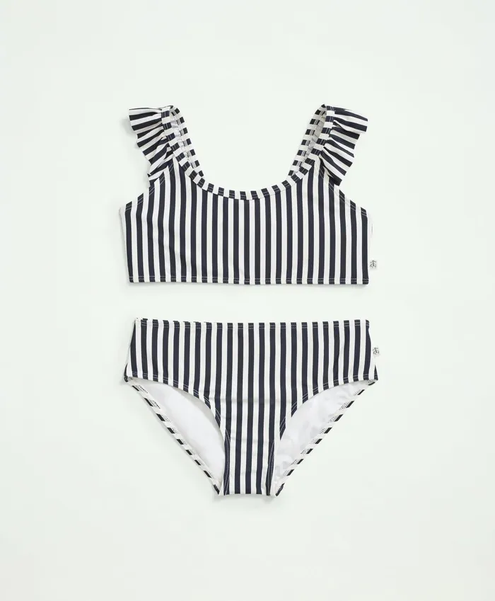 Swim Kids Brooks Brothers Girls Striped Ruffled 2Piece Swimsuit Navy