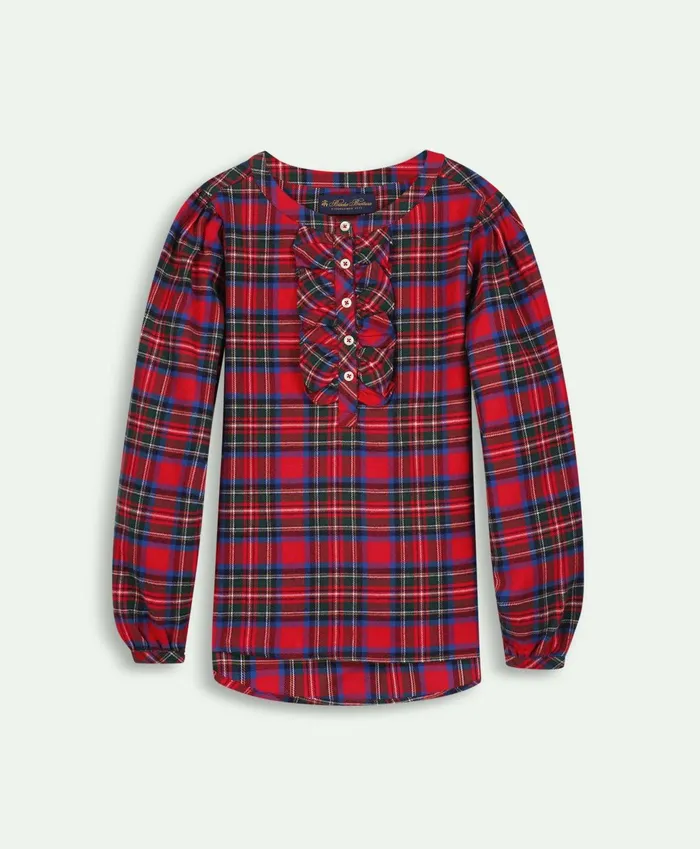 Tops Kids Brooks Brothers Girls Brushed Cotton Flannel Blouse Red