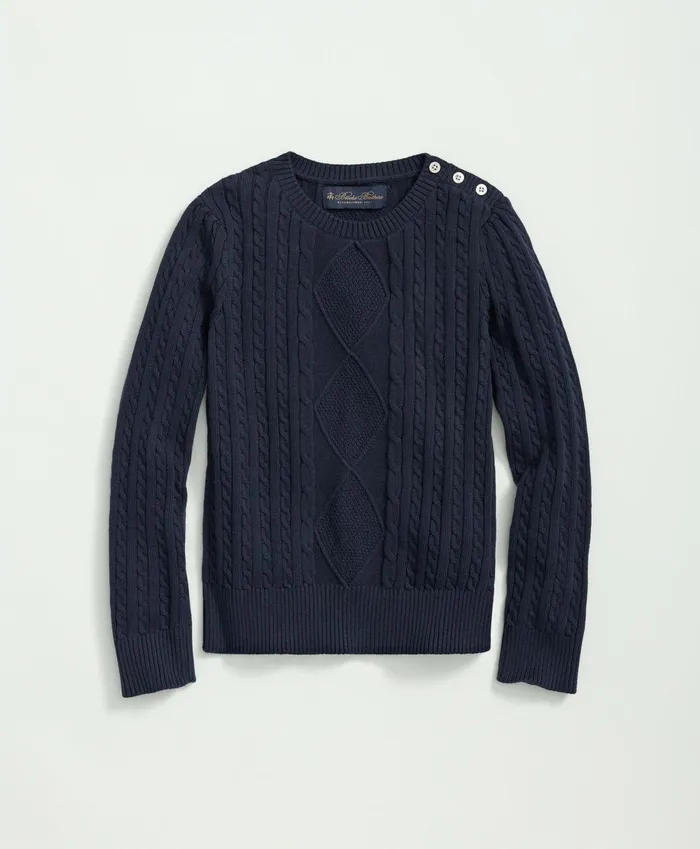 Tops Kids Brooks Brothers Girls Cotton Cable Crewneck Sweater Navy