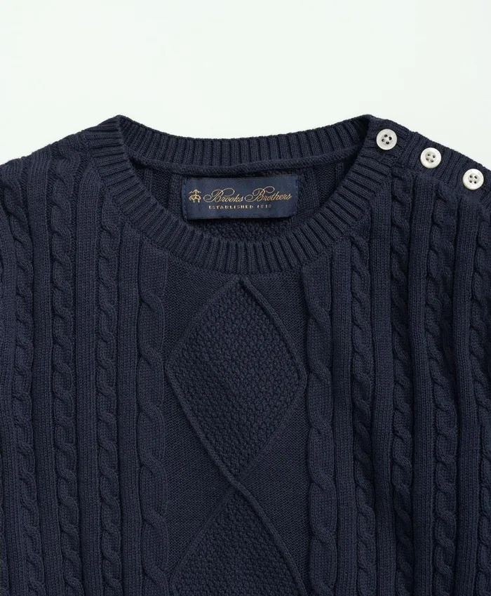 Tops Kids Brooks Brothers Girls Cotton Cable Crewneck Sweater Navy