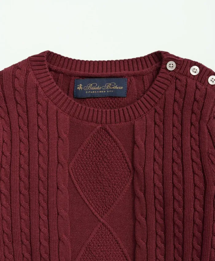 Tops Kids Brooks Brothers Girls Cotton Cable Crewneck Sweater Red