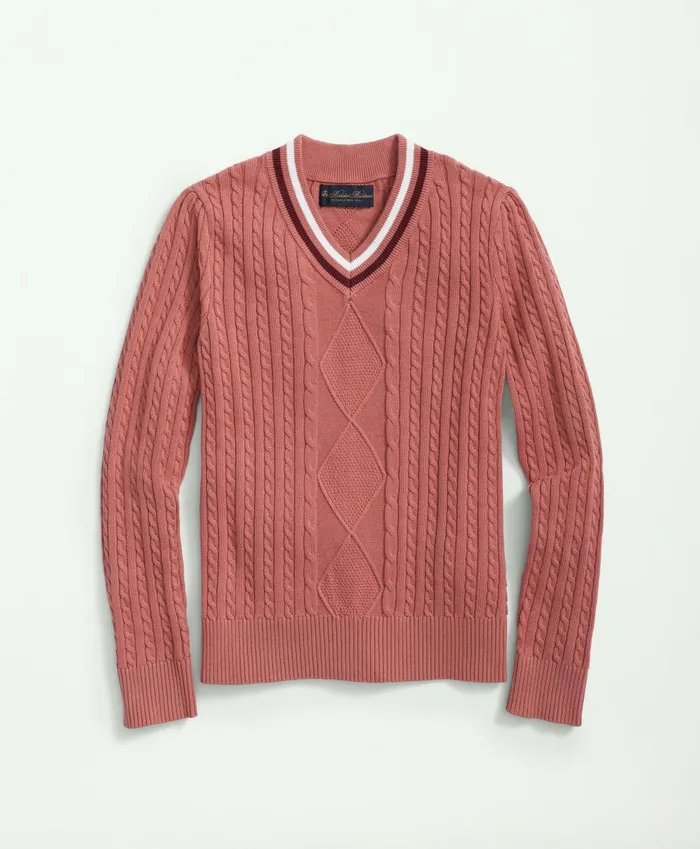 Tops Kids Brooks Brothers Girls Cotton Cable Tennis Sweater Dark Pink