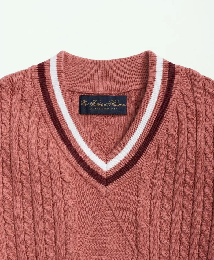 Tops Kids Brooks Brothers Girls Cotton Cable Tennis Sweater Dark Pink