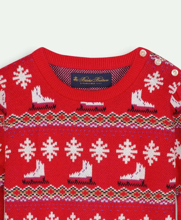Tops Kids Brooks Brothers Girls Cotton Fair Isle Intarsia Skate Crewneck Sweater Red Multi