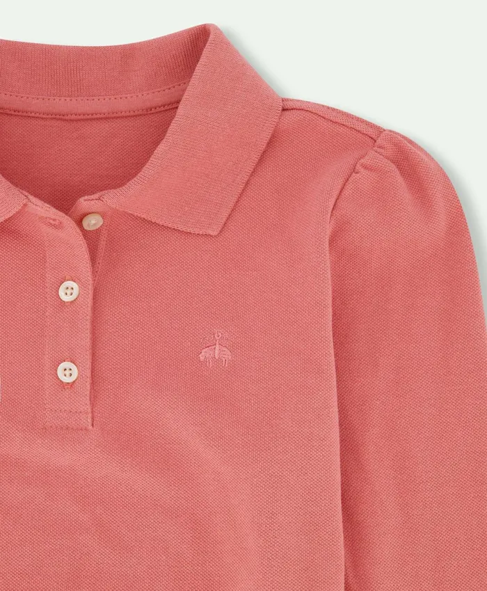 Tops Kids Brooks Brothers Girls Cotton Long Sleeve Pique Polo Shirt Dark Pink