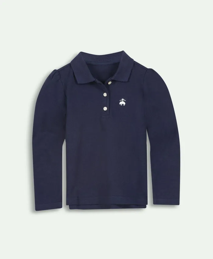 Tops Kids Brooks Brothers Girls Cotton Long Sleeve Pique Polo Shirt Navy