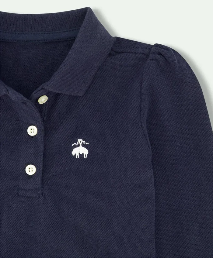Tops Kids Brooks Brothers Girls Cotton Long Sleeve Pique Polo Shirt Navy