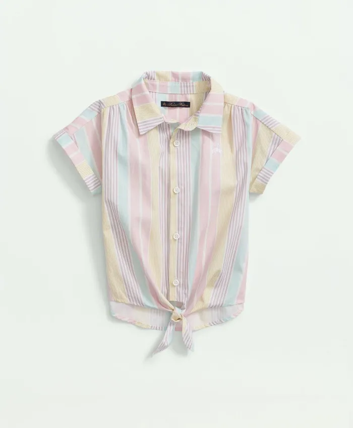 Tops Kids Brooks Brothers Girls Cotton Tie Front Short Sleeve Striped Shirt Pink Tops Kids Brooks Brothers Girls Cotton Tie Front Short Sleeve Striped Shirt Pink