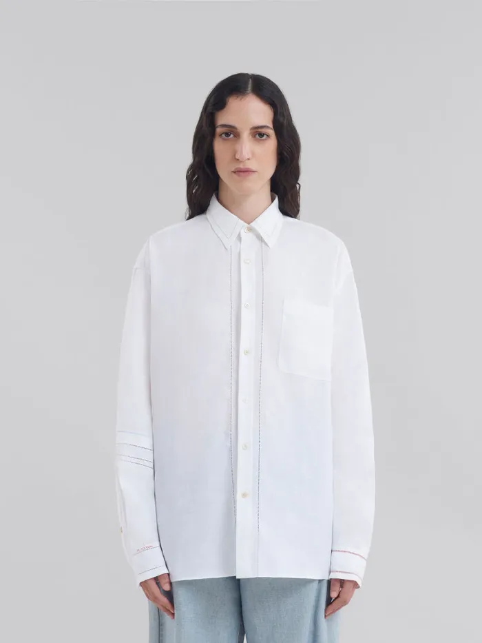 White Linen Shirt With Openwork Embroidery Women Marni Tops and TShirts