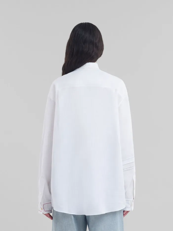 White Linen Shirt With Openwork Embroidery Women Marni Tops and TShirts