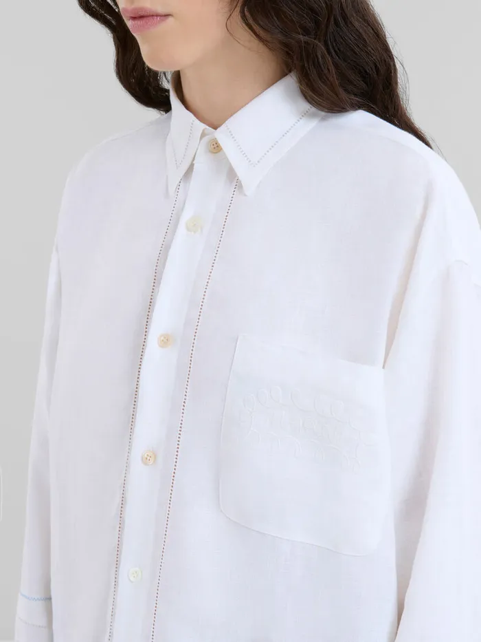 White Linen Shirt With Openwork Embroidery Women Marni Tops and TShirts