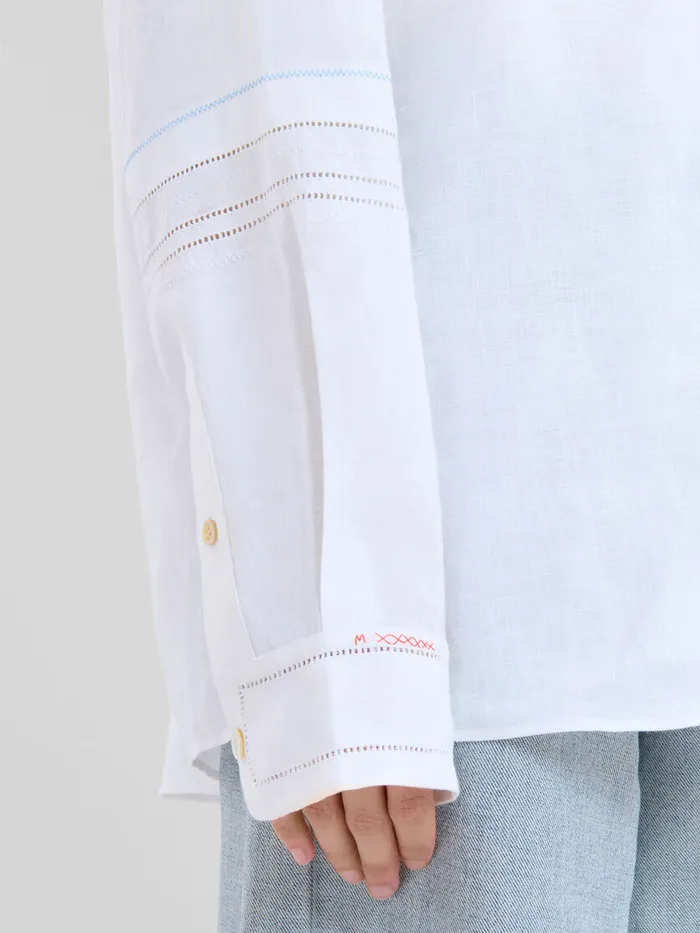 White Linen Shirt With Openwork Embroidery Women Marni Tops and TShirts