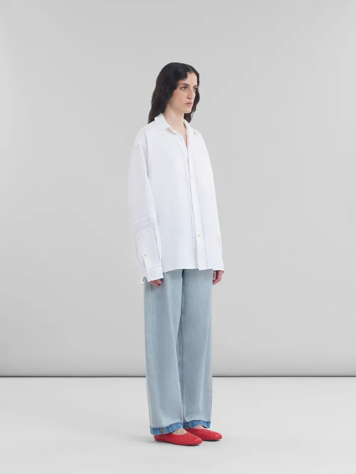 White Linen Shirt With Openwork Embroidery Women Marni Tops and TShirts