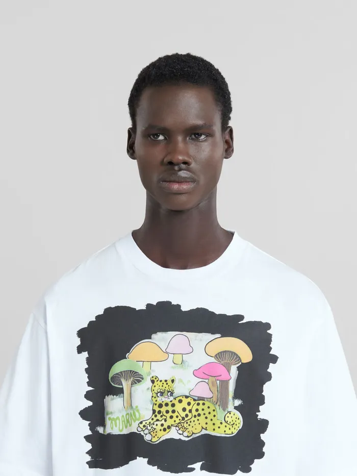 White Organic Jersey Relaxedfit Tshirt With Print Men Marni Tops and TShirts