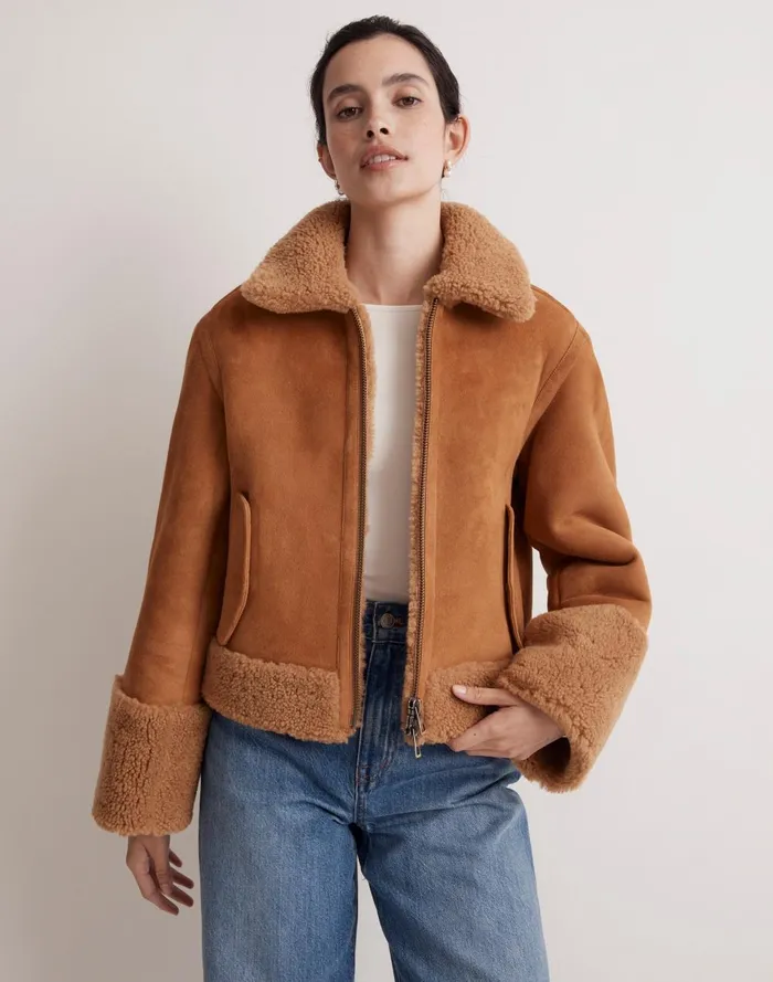 Women Jackets Madewell Shearling ZipFront Jacket