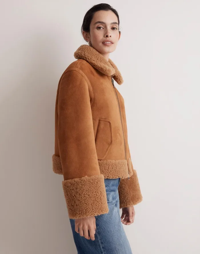 Women Jackets Madewell Shearling ZipFront Jacket