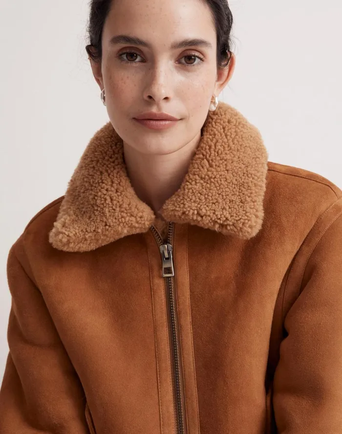 Women Jackets Madewell Shearling ZipFront Jacket