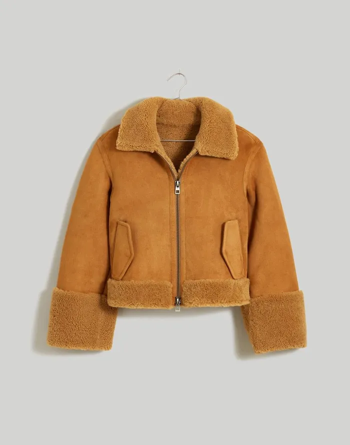 Women Jackets Madewell Shearling ZipFront Jacket