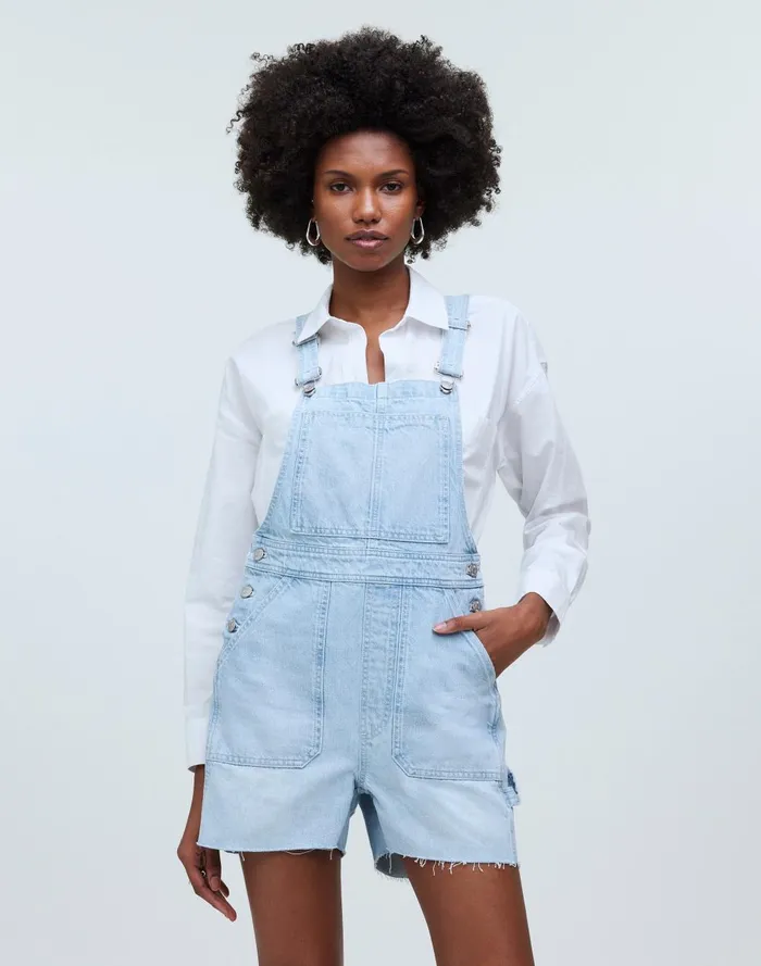 Women Shorts Madewell Denim Oversized Carpenter Shortalls In Chapin Wash RawHem Edition Women Shorts Madewell Denim Oversized Carpenter Shortalls In Chapin Wash RawHem Edition