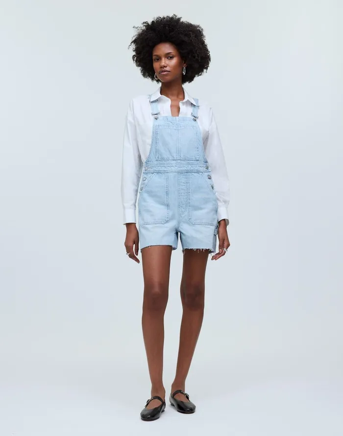 Women Shorts Madewell Denim Oversized Carpenter Shortalls In Chapin Wash RawHem Edition