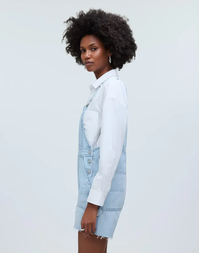 Women Shorts Madewell Denim Oversized Carpenter Shortalls In Chapin Wash RawHem Edition