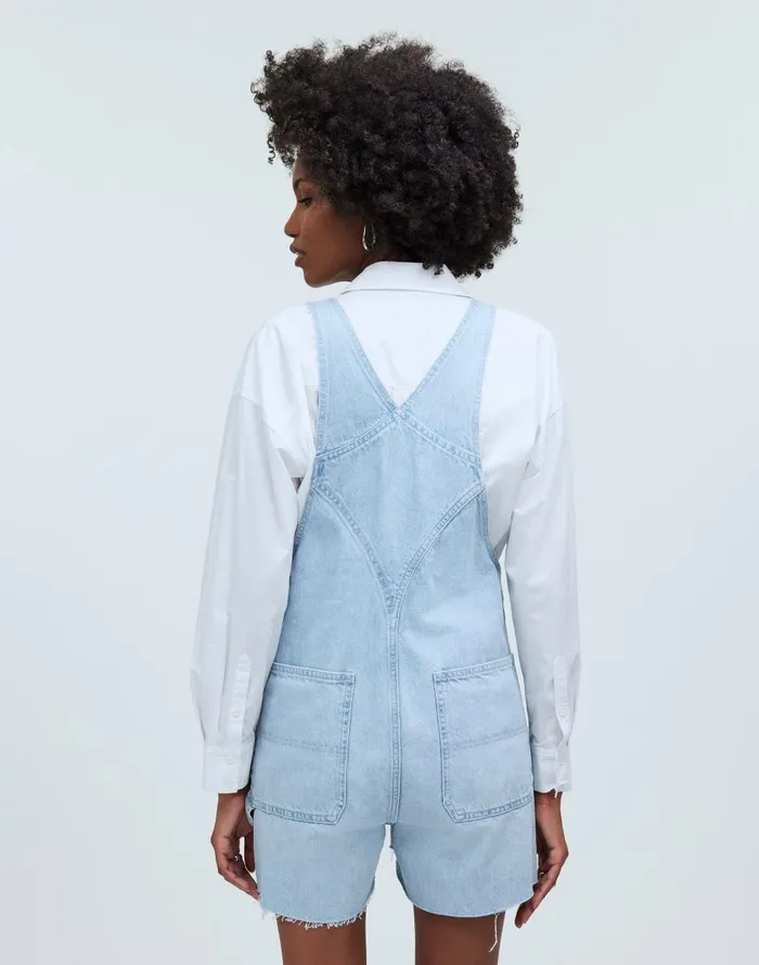 Women Shorts Madewell Denim Oversized Carpenter Shortalls In Chapin Wash RawHem Edition