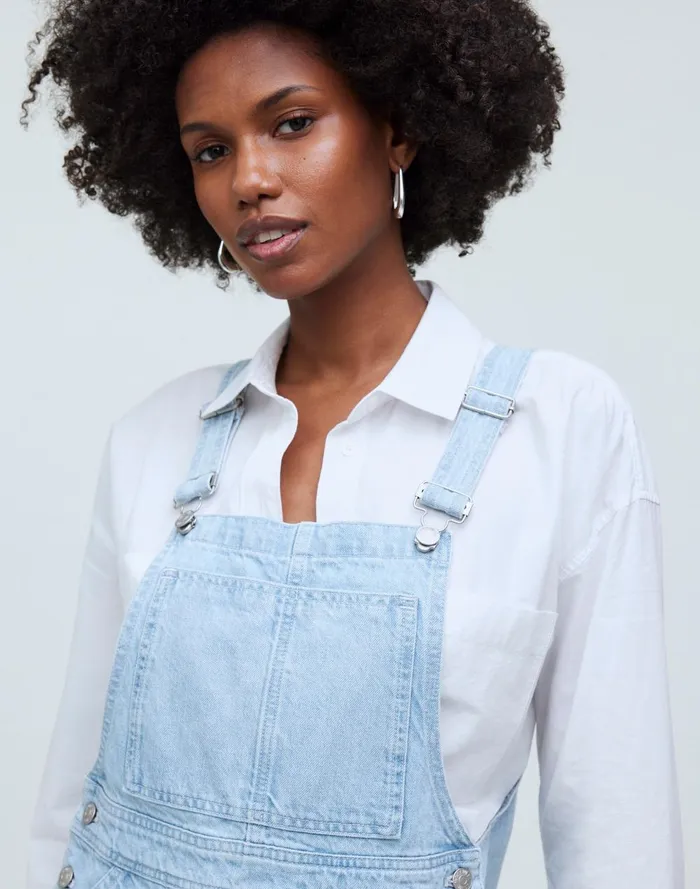 Women Shorts Madewell Denim Oversized Carpenter Shortalls In Chapin Wash RawHem Edition