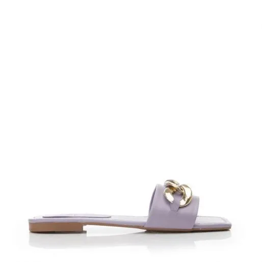 Alarna Grey Leather Women Moda In Pelle Flat Sandals