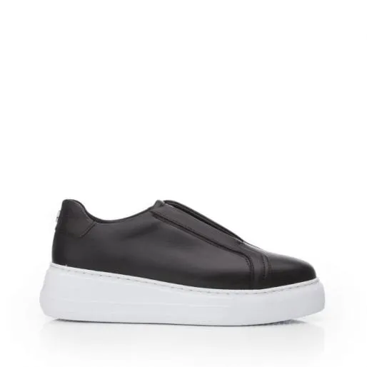 Alber Black Leather Women Moda In Pelle Platform Trainers