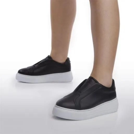 Alber Black Leather Women Moda In Pelle Platform Trainers Alber Black Leather Women Moda In Pelle Platform Trainers