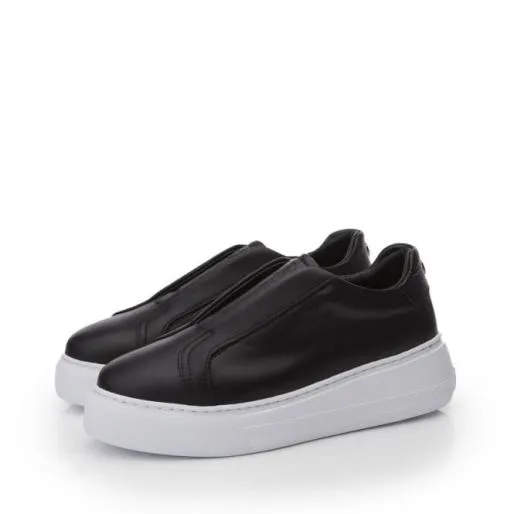 Alber Black Leather Women Moda In Pelle Platform Trainers Alber Black Leather Women Moda In Pelle Platform Trainers