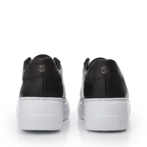 Alber Black Leather Women Moda In Pelle Platform Trainers Alber Black Leather Women Moda In Pelle Platform Trainers