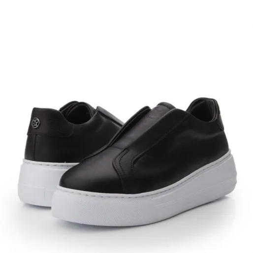 Alber Black Leather Women Moda In Pelle Platform Trainers Alber Black Leather Women Moda In Pelle Platform Trainers