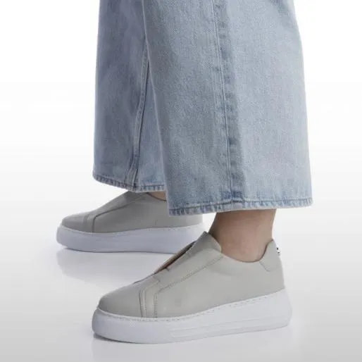 Alber Light Grey Leather Women Moda In Pelle Platform Trainers Alber Light Grey Leather Women Moda In Pelle Platform Trainers