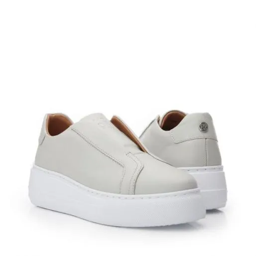 Alber Light Grey Leather Women Moda In Pelle Platform Trainers Alber Light Grey Leather Women Moda In Pelle Platform Trainers