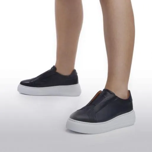 Alber Navy Leather Women Moda In Pelle Platform Trainers Alber Navy Leather Women Moda In Pelle Platform Trainers