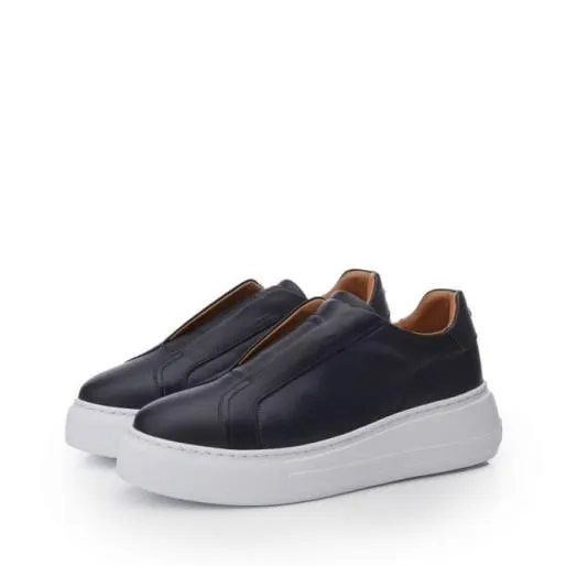 Alber Navy Leather Women Moda In Pelle Platform Trainers Alber Navy Leather Women Moda In Pelle Platform Trainers